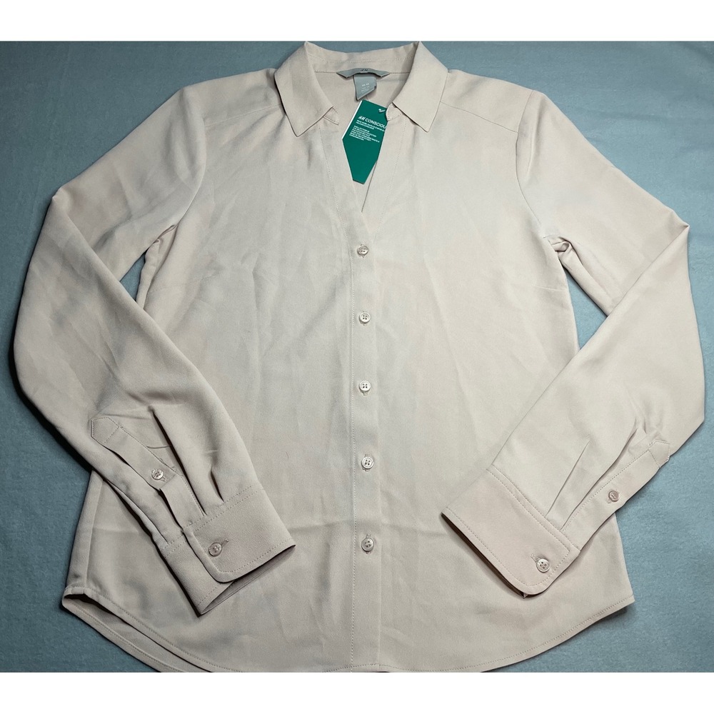 HM Conscious Womens XS Peach Long Sleeve Button Down Blouse Recycled Polyester